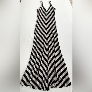 Matty M • NWOT • Maxi Dress • Size Small • Black/Tan Stripes • Adjustable Straps